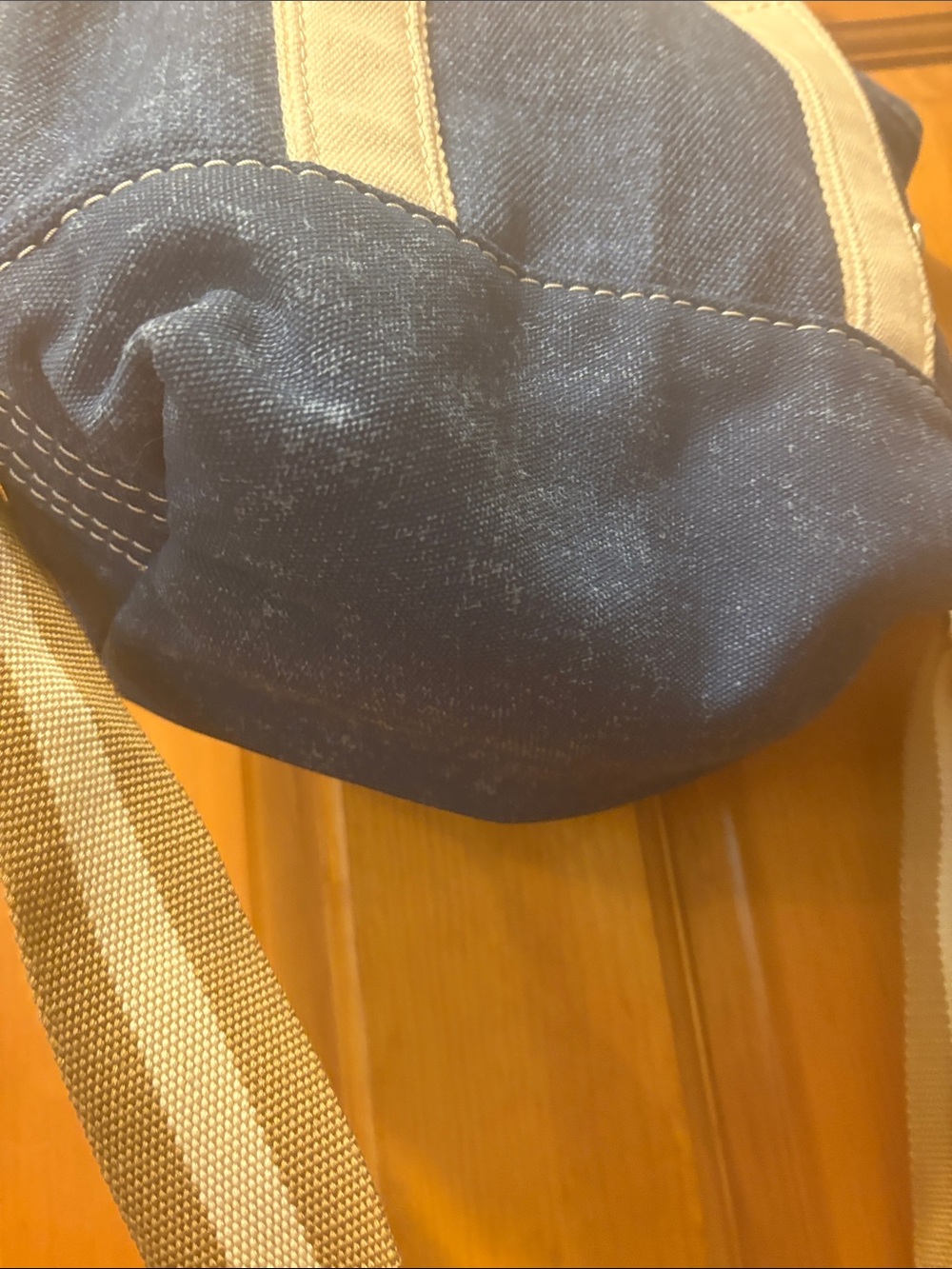 Canvas Tote Crossbody Bag - Denim Blue with Cream Straps - Picture 7 of 8